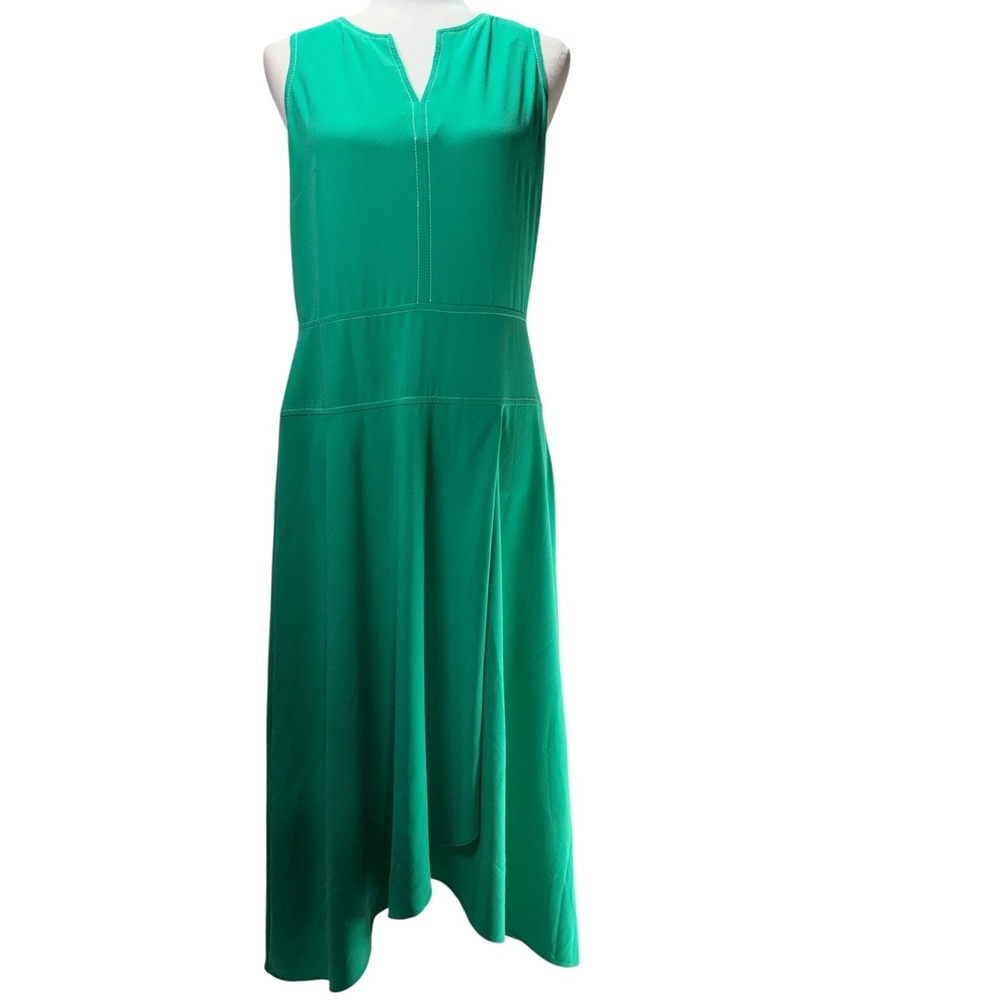 Donna Morgan Midi Dress Womens 10 Green Notch Neck Asymmetrical Feminine Wedding